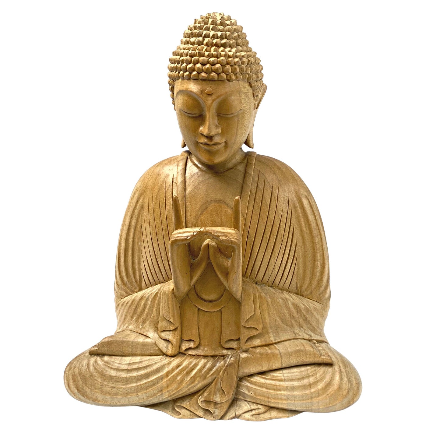 Meditating Buddha Statue Wishing Jewel Mudra hand Carved wood Sculpture Bali Art wood carving 10&quot;