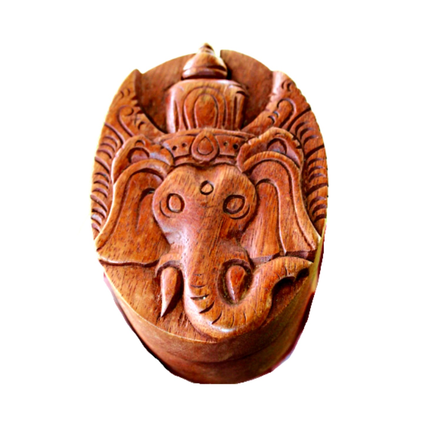 Carved Ganesha Puzzle Box: Balinese Elephant Wood Stash Box