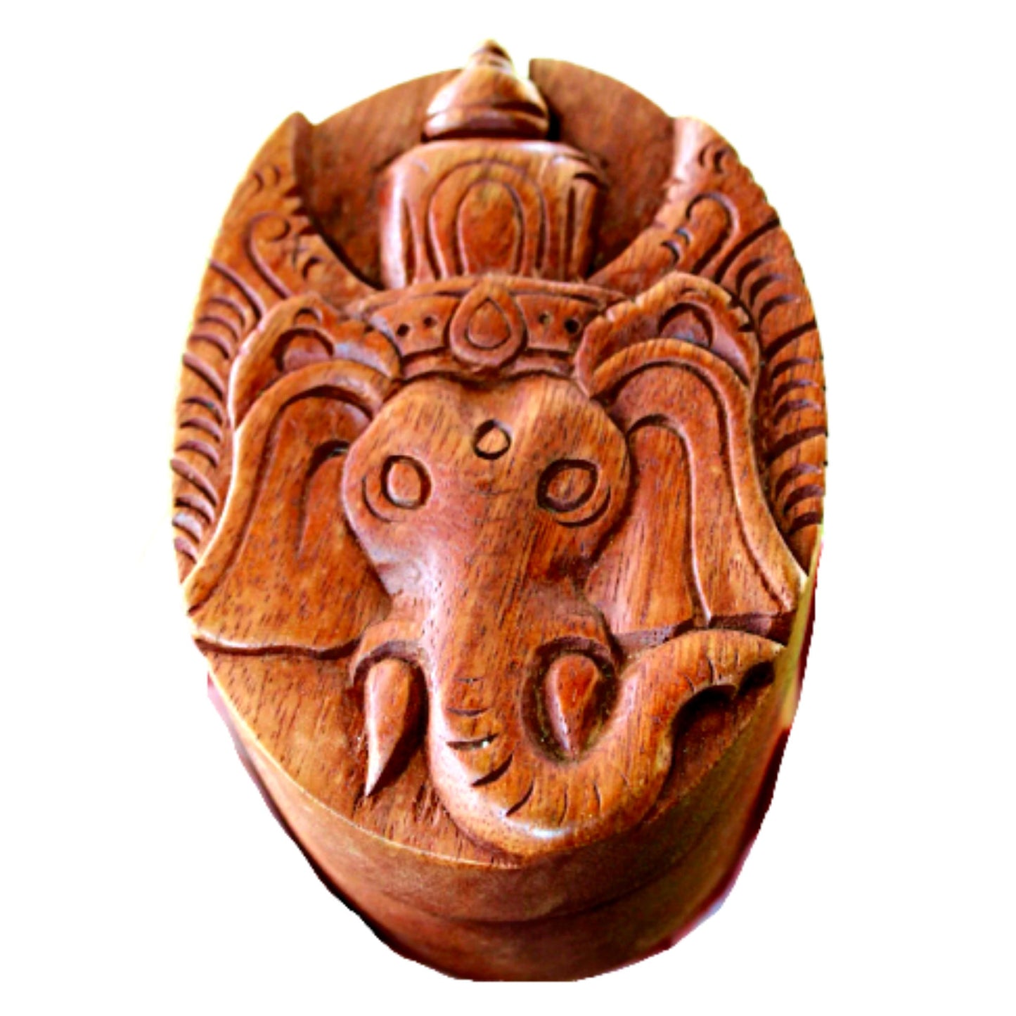 Carved Ganesha Puzzle Box: Balinese Elephant Wood Stash Box