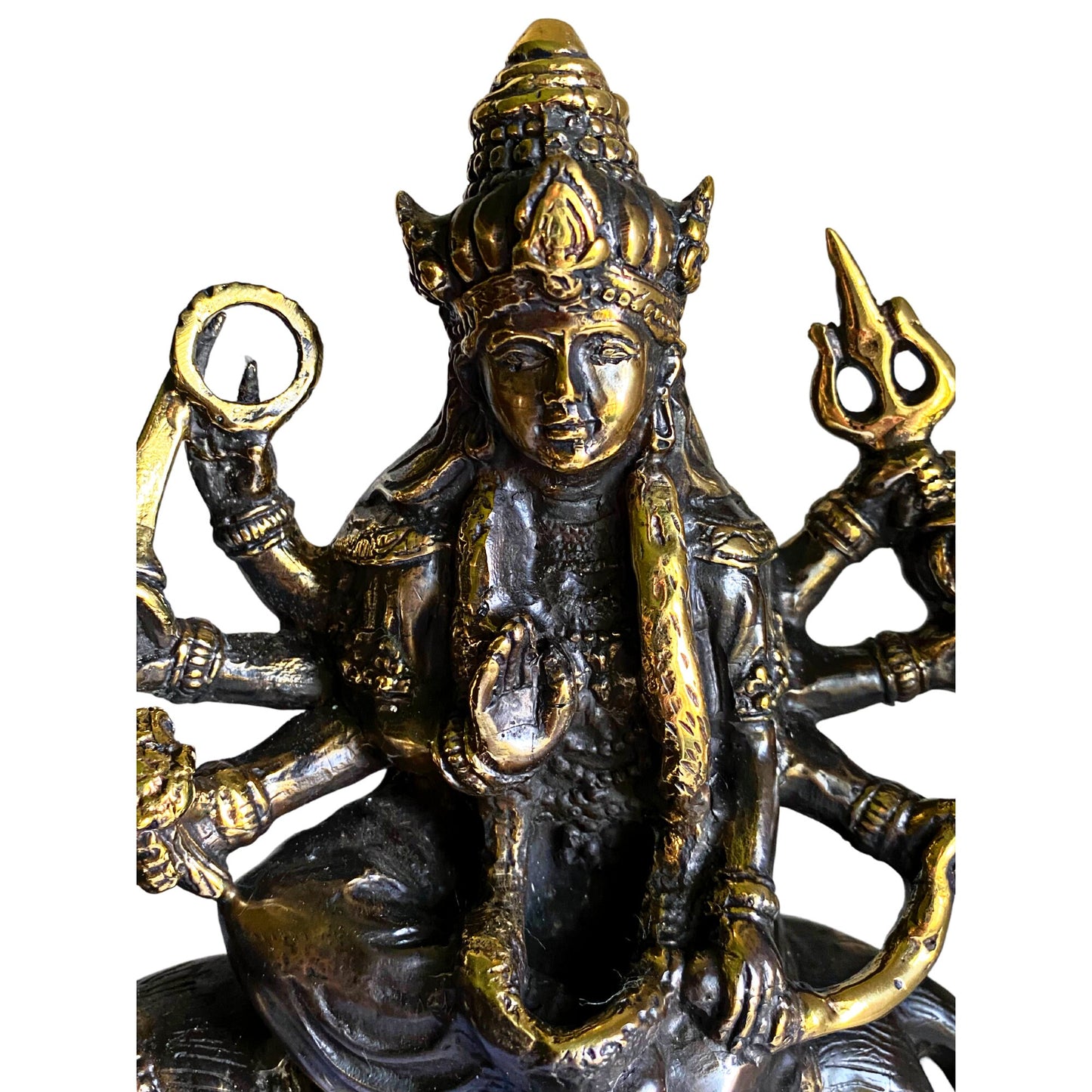Durga Statue: Lost Wax Cast Bronze Hindu Goddess on Tiger
