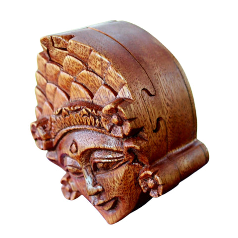 Balinese Dewi Sri Fertility Goddess Secret puzzle Box Stash Trinket carved suar wood Bali Art