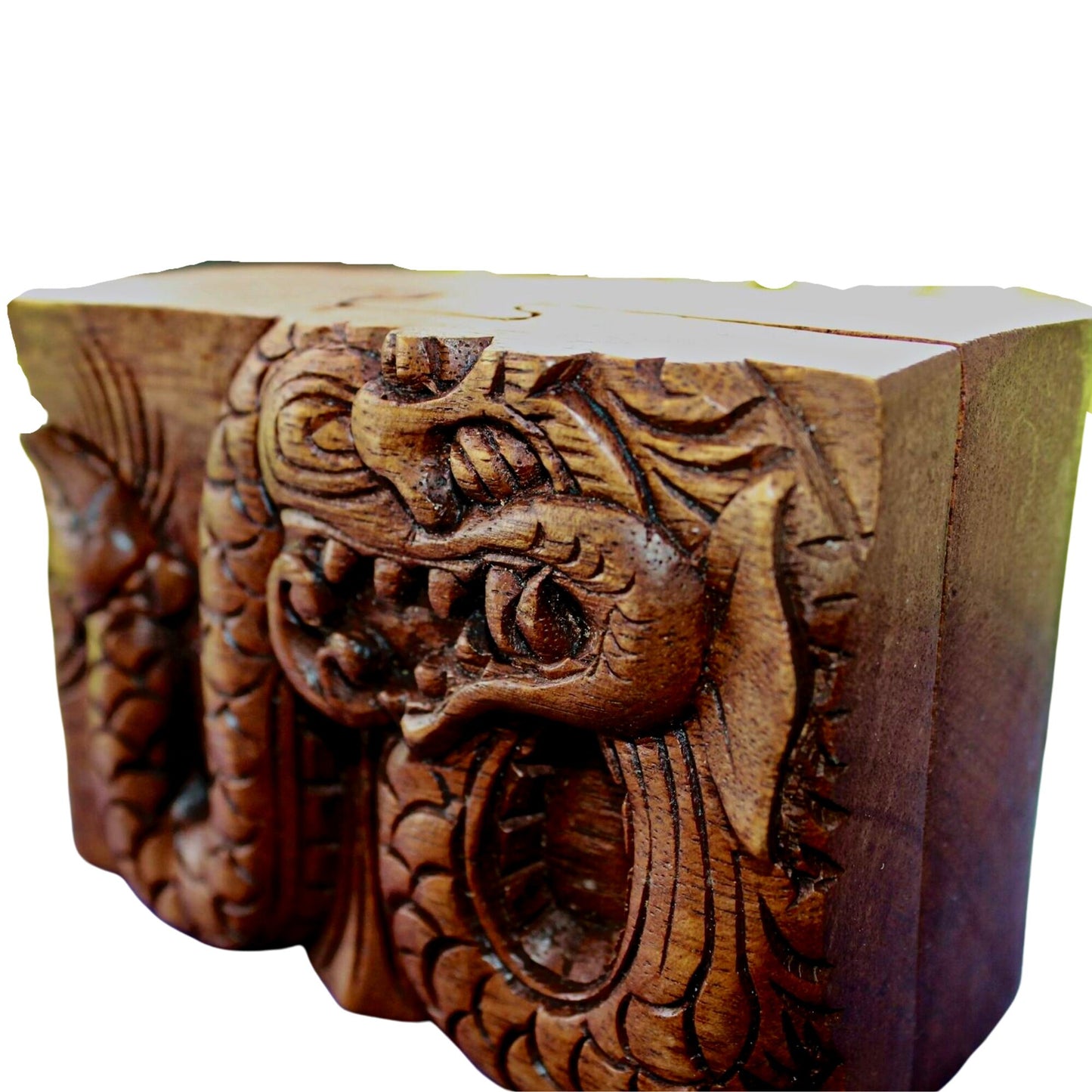 Carved Wood Dragon Secret Box: Balinese Stash Trinket Box