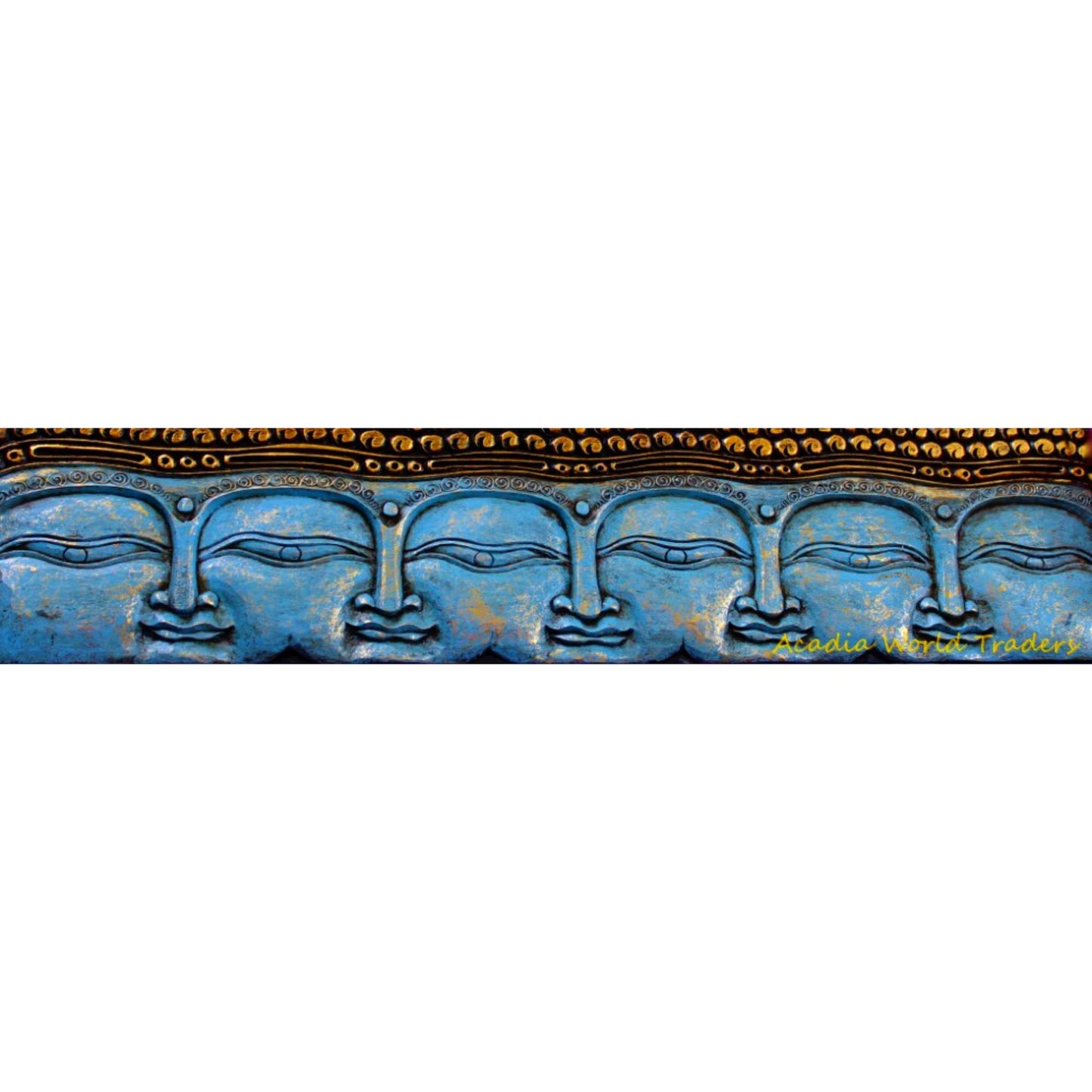 Infinite Faces of Buddha Panel Hand Carved Wood Relief Bali Wall Art Sculpture Balinese Folk Art Blue Home decor 48&quot; - Acadia World Traders