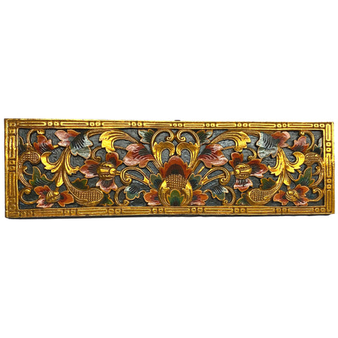 Balinese Lotus Bud Panel architectural Relief Wood Carving Bali wall Art teal 39&quot;