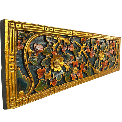 Balinese Lotus Panel architectural Relief Wood Carving Bali wall Art 39&quot;