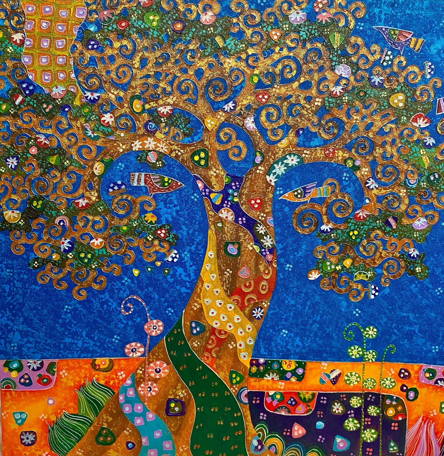 Tree of Life Painting: Klimt-Inspired, Original Balinese Artwork,  Acrylic Canvas, Wall Art OOAK