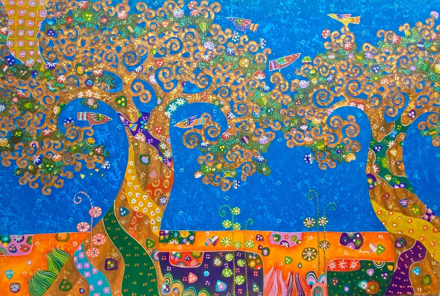 Tree of Life Painting: Klimt-Inspired, Original Balinese Artwork,  Acrylic Canvas, Wall Art OOAK