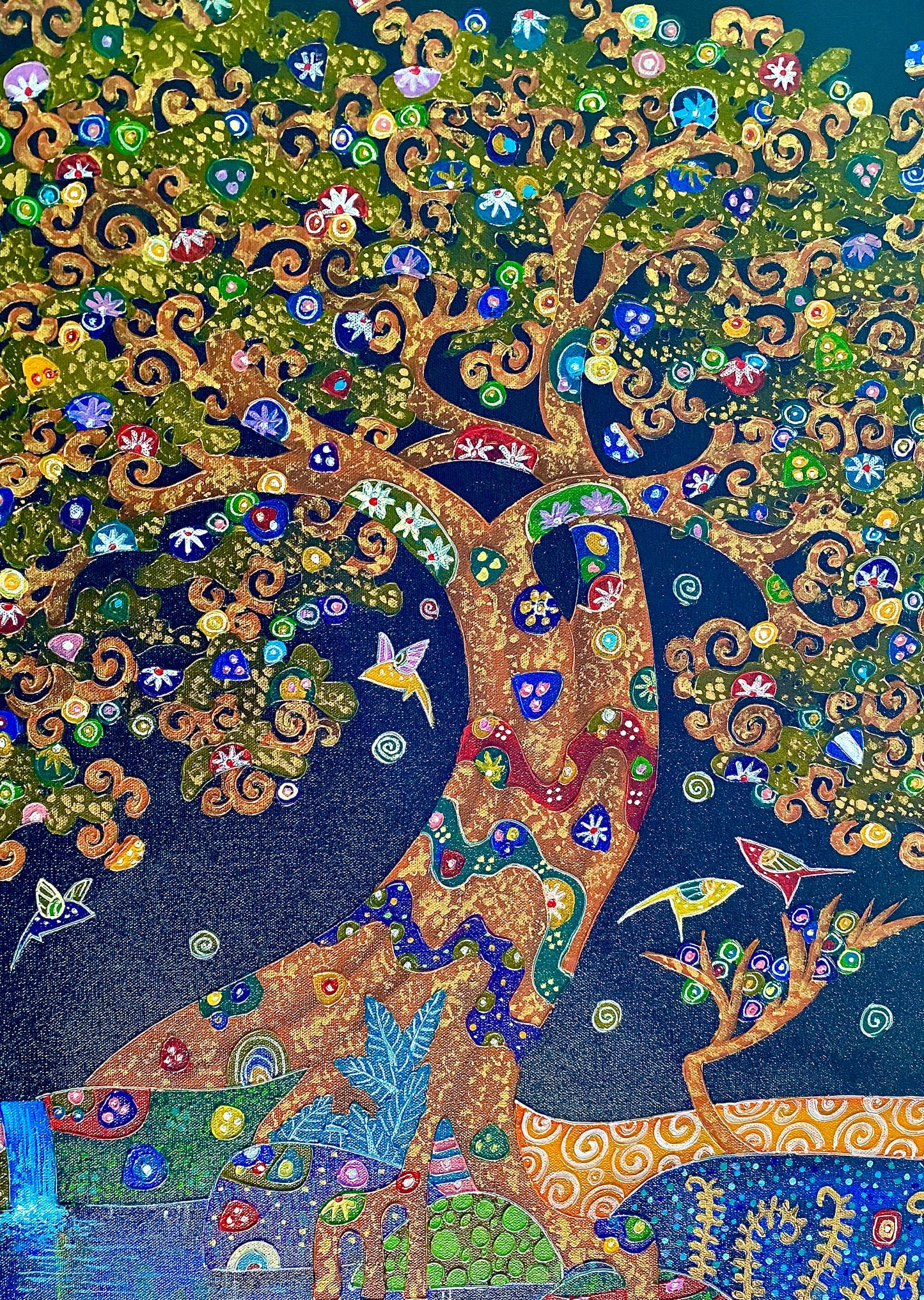 Tree of Life Fine art Painting acrylic on Canvas signed Agung Bali Wall Art Ubud Bali Klimt inspired