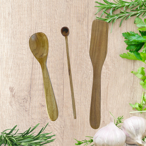 Teak Wood Spurtle Wooden Tasting Spoon Cooking Spoon Handmade Kitchen Gadget set Chef Tools