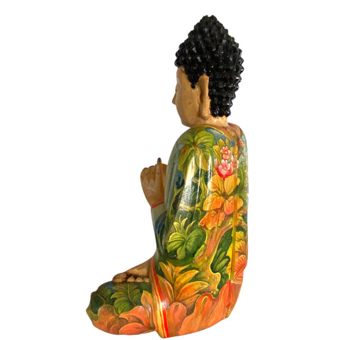 Meditating Buddha Wooden Statue Wishing Jewel Buddha Manidhari Mudra  Hand Painted Wood Carving Carved Sculpture Balinese Art Bali Folkart