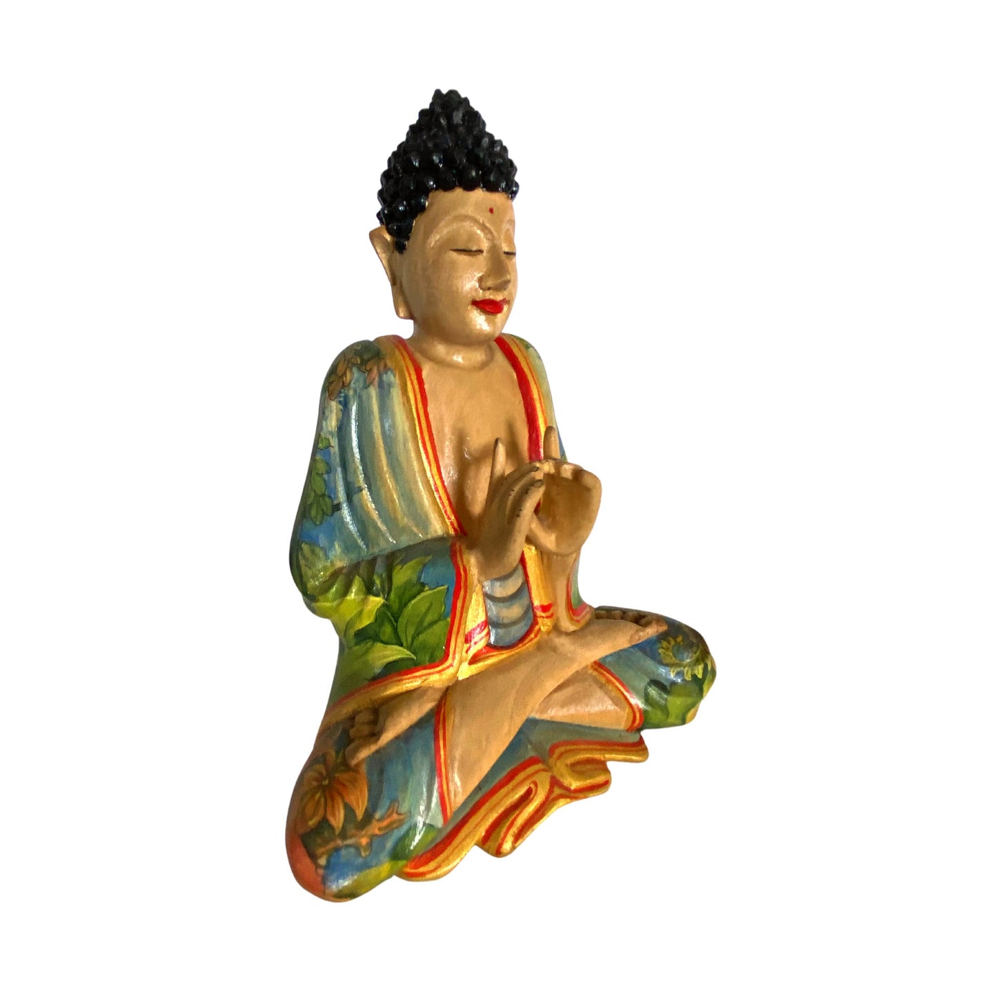Hand Carved Buddha Statue: Balinese Jungle Landscape, Manidhari Mudra