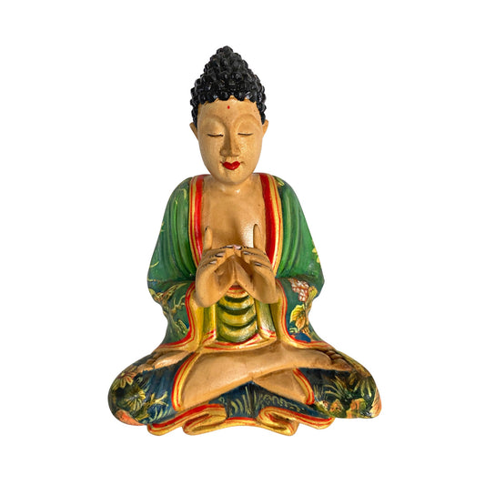 Meditating Buddha Statue Balinese Wood Carving Manidhari Mudra Statue Hand Painted Carved  Wood Sculpture Bali Art folkart
