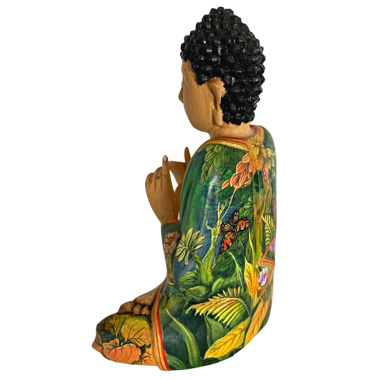 Meditating Buddha Statue Balinese Wood Carving Manidhari Mudra Statue Hand Painted Carved  Wood Sculpture Bali Art folkart