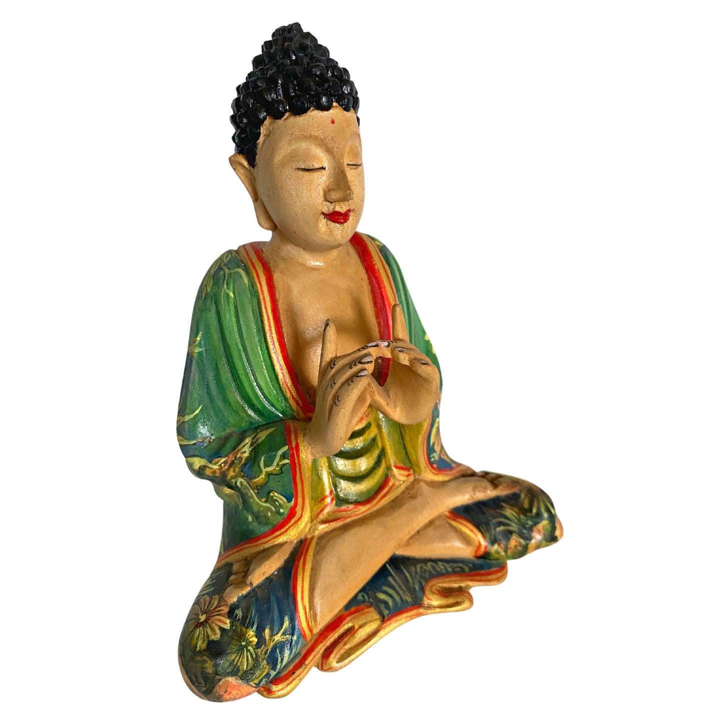 Meditating Buddha Statue Balinese Wood Carving Manidhari Mudra Statue Hand Painted Carved  Wood Sculpture Bali Art folkart