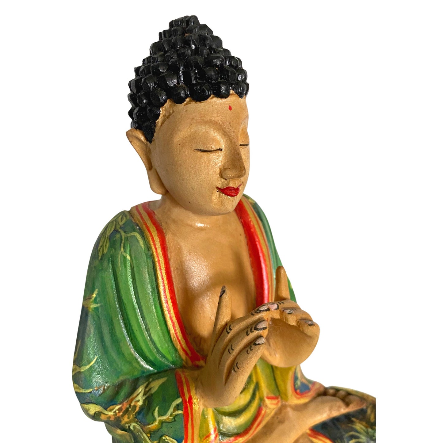 Meditating Buddha Statue Balinese Wood Carving Manidhari Mudra Statue Hand Painted Carved  Wood Sculpture Bali Art folkart