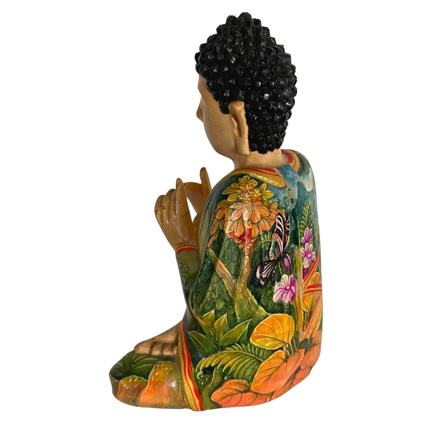 Meditating Buddha Manidhari Mudra Statue Hand Painted Wood Carving Sculpture Balinese Art