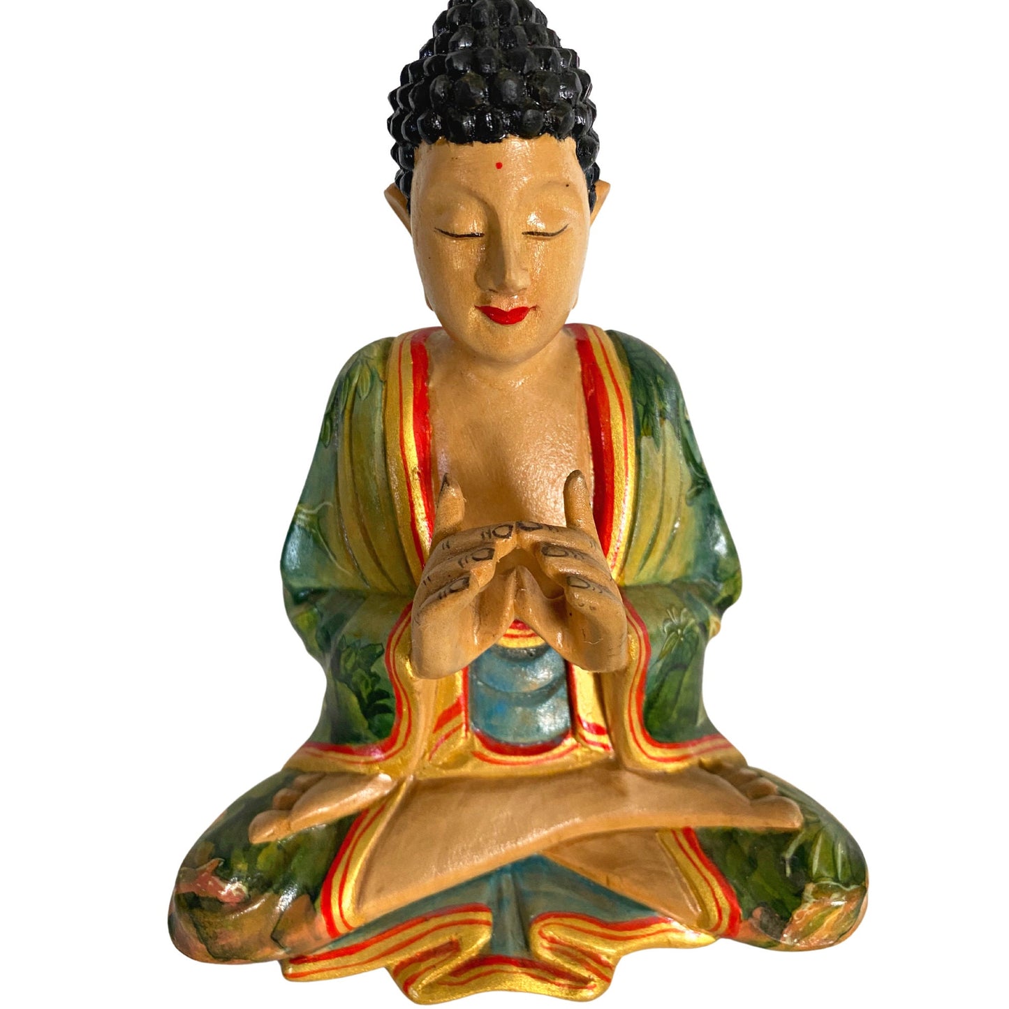 Meditating Buddha Manidhari Mudra Statue Hand Painted Wood Carving Sculpture Balinese Art