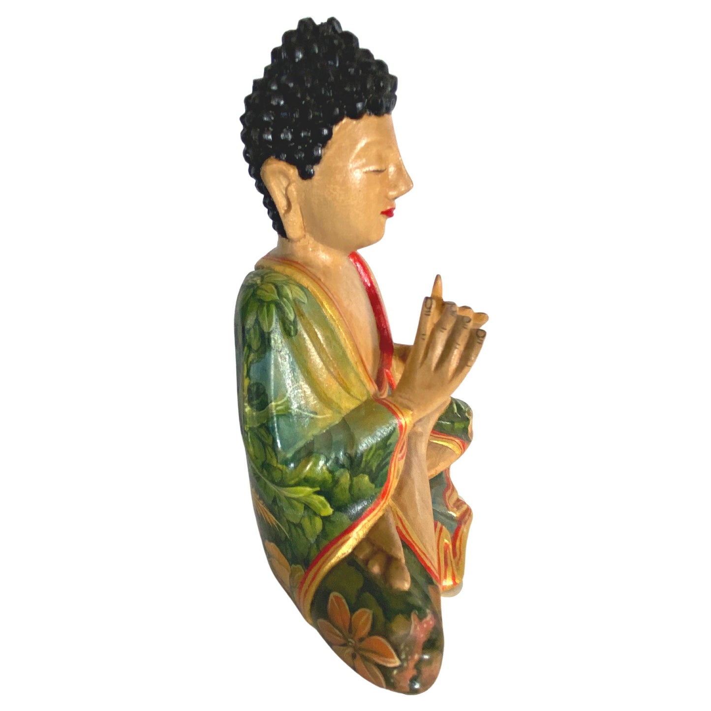 Meditating Buddha Manidhari Mudra Statue Hand Painted Wood Carving Sculpture Balinese Art