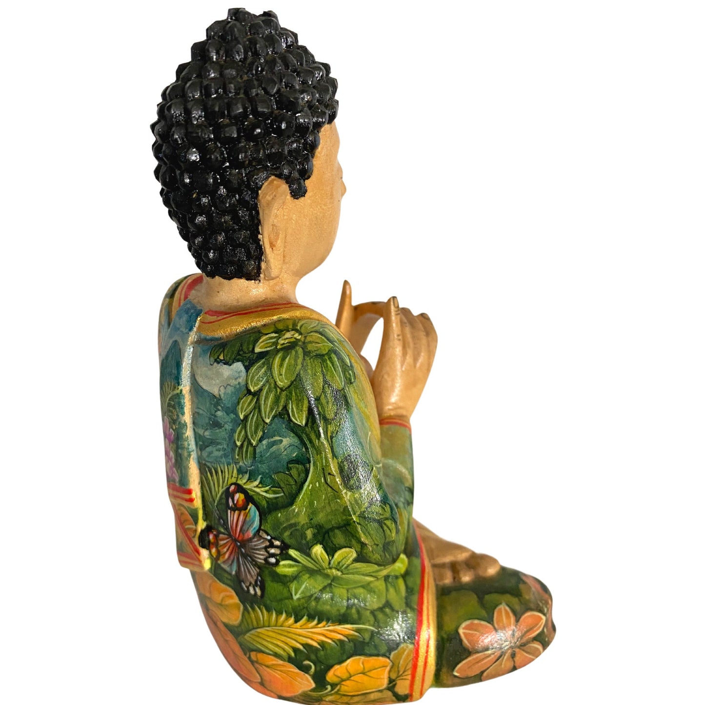 Meditating Buddha Manidhari Mudra Statue Hand Painted Wood Carving Sculpture Balinese Art