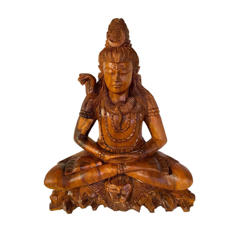 Lord Shiva Statue Seated upon Tiger in Lotus Pose Hand carved wood Carving sculpture Balinese Iconography Hindu Bali art