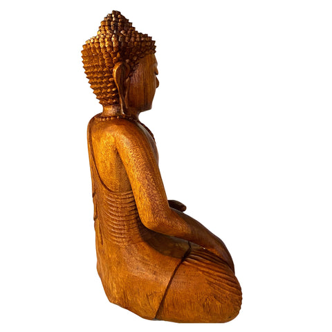 Balinese Buddha Statue Hand Carved Earth Witness Bhumisparsha pose Sculpture Handmade Bali wood carving Art Asian Decor