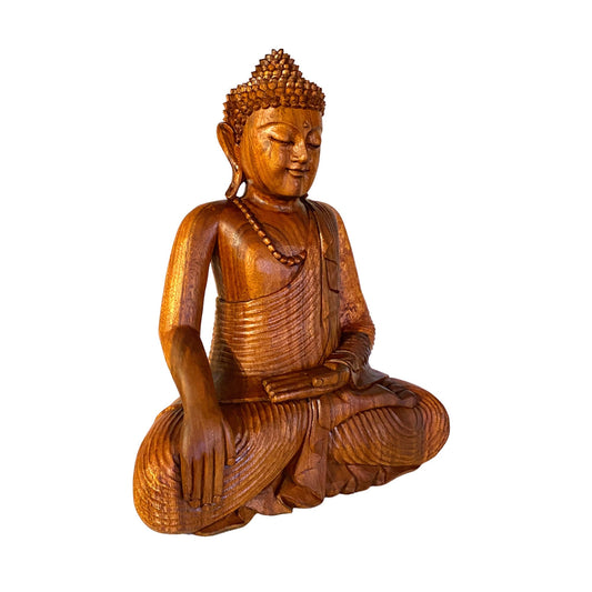 Balinese Buddha Statue Hand Carved Earth Witness Bhumisparsha pose Sculpture Handmade Bali wood carving Art Asian Decor