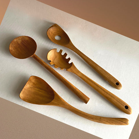 Wooden Spoon wood Ladle Pasta spoon Stir-fry Spatula Hand carved sustainable Teak Wood Kitchen tool Utensil