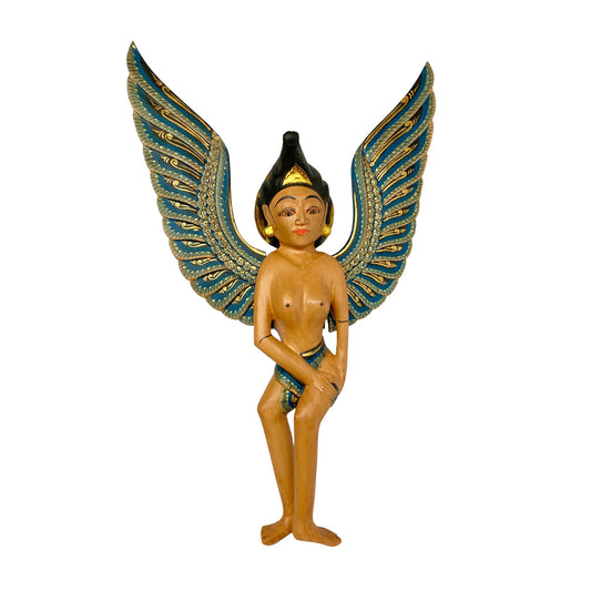 Winged Dewi Sri Fertility Goddess Nursery Mobile Demon Chaser Cradle Guardian Carved Wood Balinese Folk art Teal - Acadia World Traders