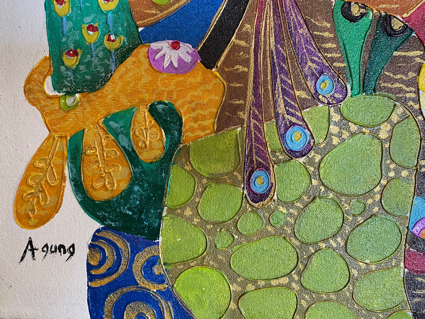 Balinese Sisters in the Garden Jungalow Style Wall Art Acrylic on Canvas Painting Klimt Inspired Handmade hand painted OOAK