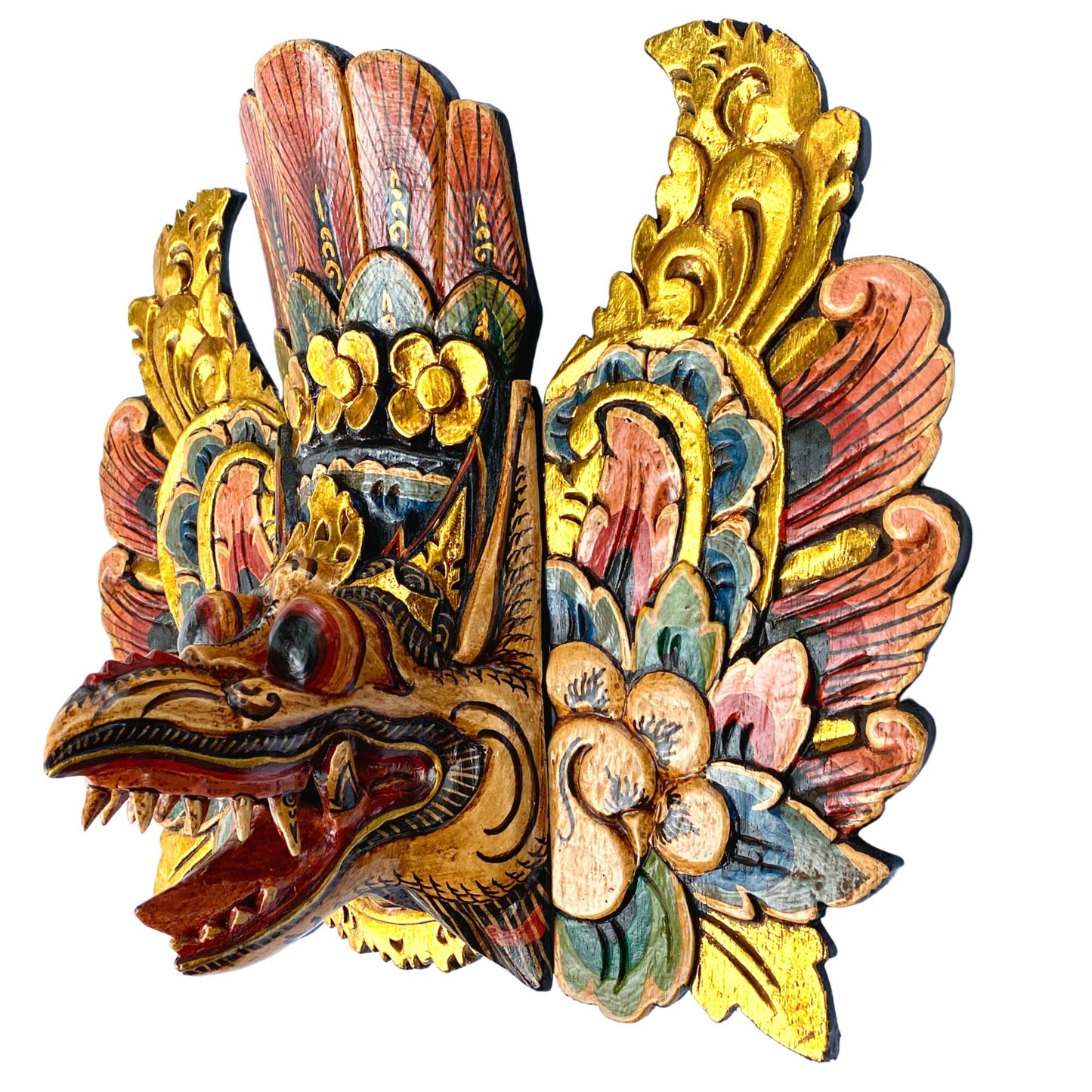 Balinese Mask Garuda Eagle Mask Protector Polychrome Hand Carved wood Carving Bali Folk Art Wooden Mask Wall Decor - Acadia World Traders
