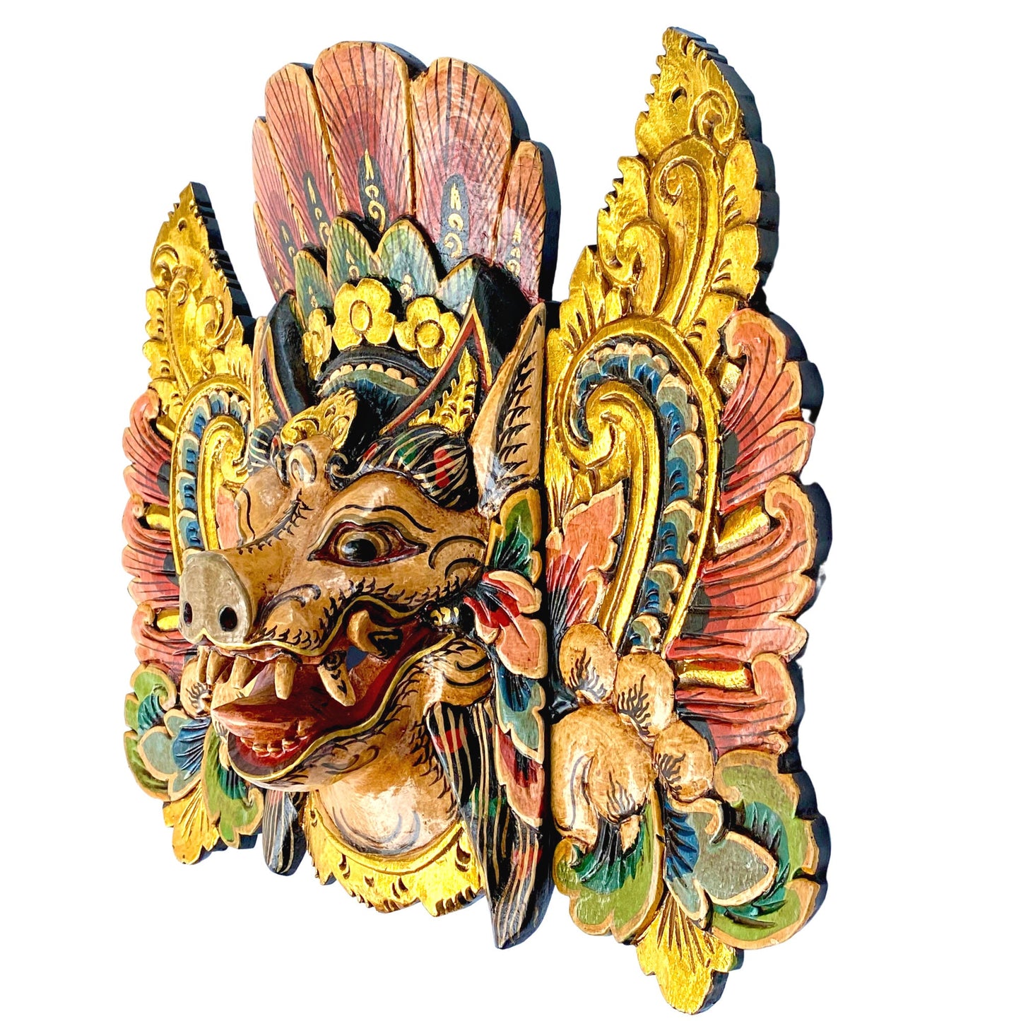 Balinese Barong Pig Demon Mask: Hand Carved Wood Protector Wall Decor, Bali Wood Carving