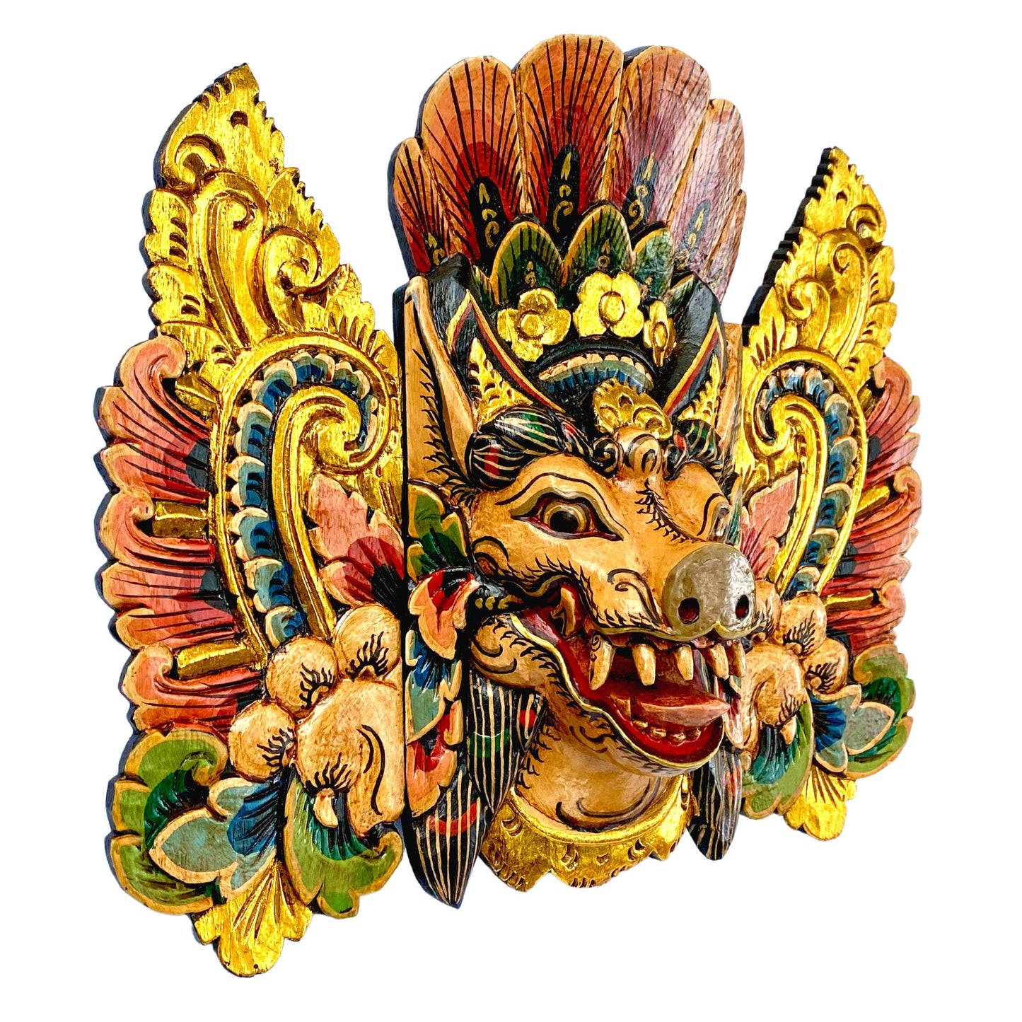Balinese Barong Pig Demon Mask: Hand Carved Wood Protector Wall Decor, Bali Wood Carving
