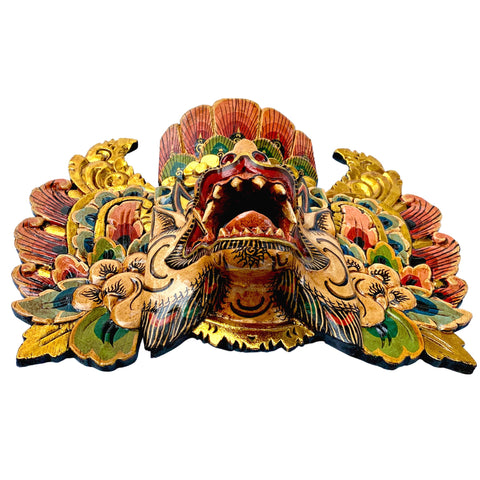 Balinese Barong Singa Lion Mask Protector Guardian Hand Polychrome Carved wood Carving Bali Folk Art Wall Decor Mask