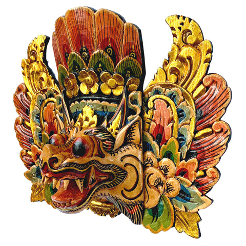 Balinese Barong Singa Lion Mask Protector Guardian Hand Polychrome Carved wood Carving Bali Folk Art Wall Decor Mask