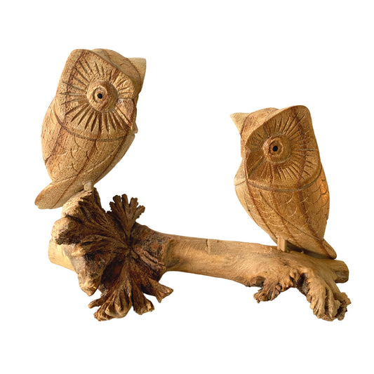 Roosting Owl Bird Sculpture Hand Carved Parasite Mushroom Wood Statue Bali art