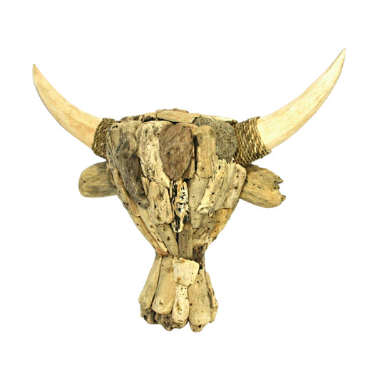 Rustic Bull Cow Steer Faux Vegan taxidermy Mount handmade Wall Art repurposed Driftwood Boho Farmhouse Lodge Decor  Bali art