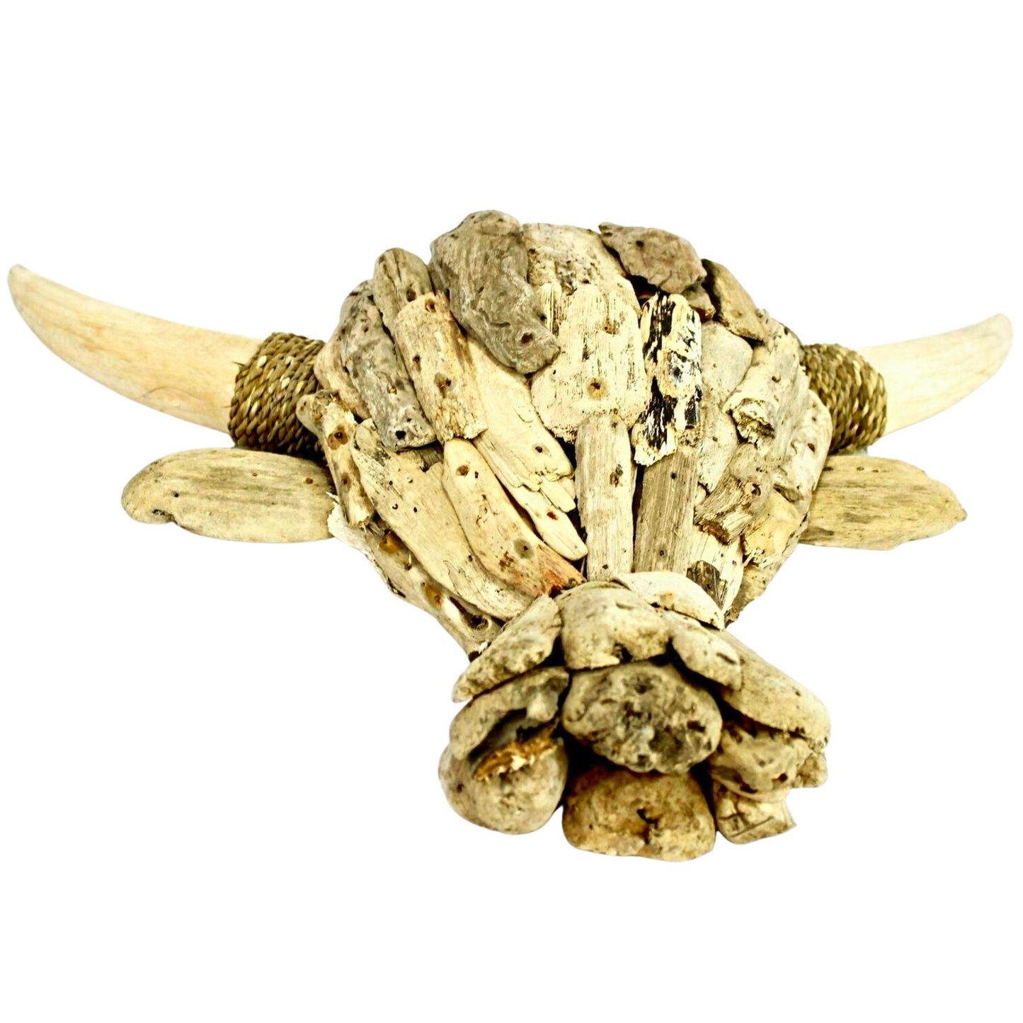 Rustic Bull Cow Steer Faux Vegan taxidermy Mount handmade Wall Art repurposed Driftwood Boho Farmhouse Lodge Decor  Bali art