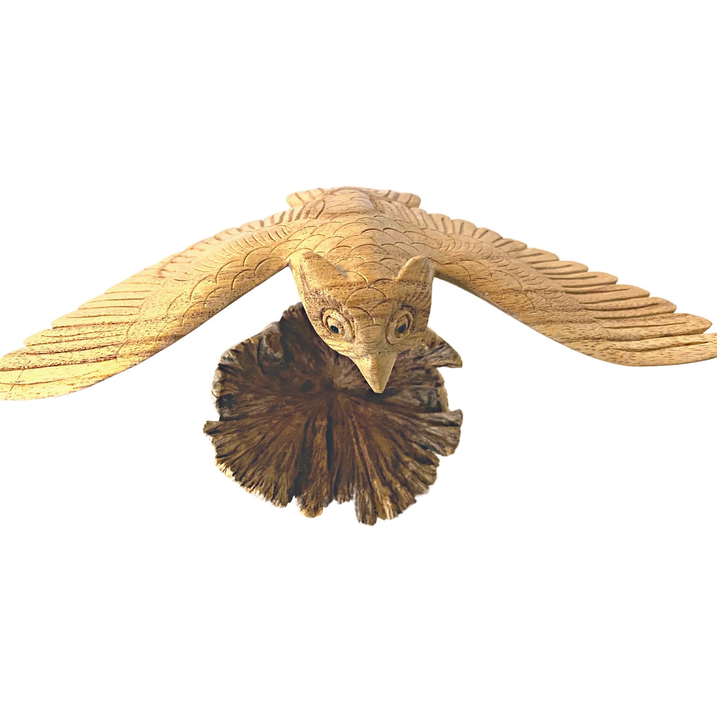 flying Owl Bird of Prey Sculpture Hand Carved Parasite Mushroom Wood Statue Bali art