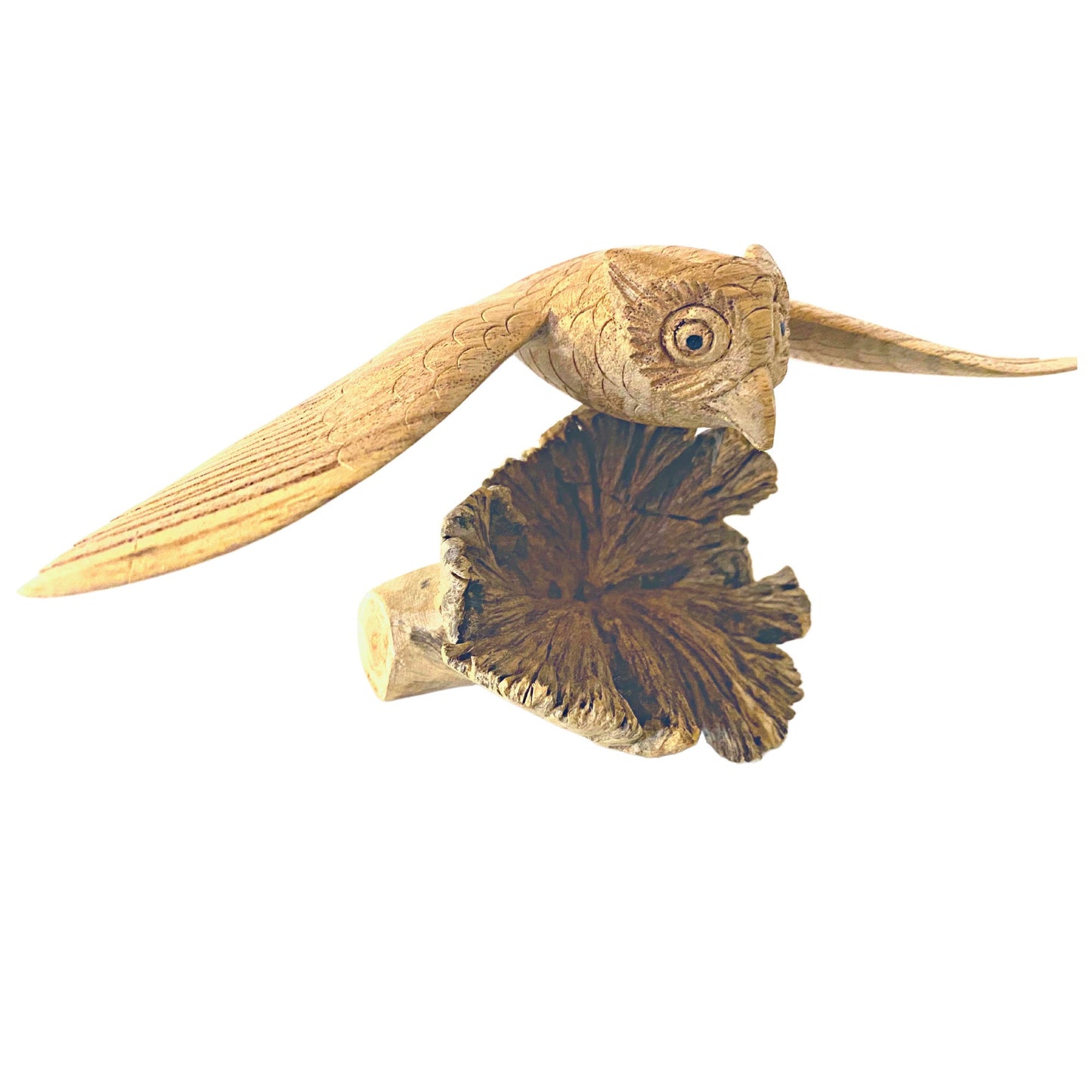 flying Owl Bird of Prey Sculpture Hand Carved Parasite Mushroom Wood Statue Bali art