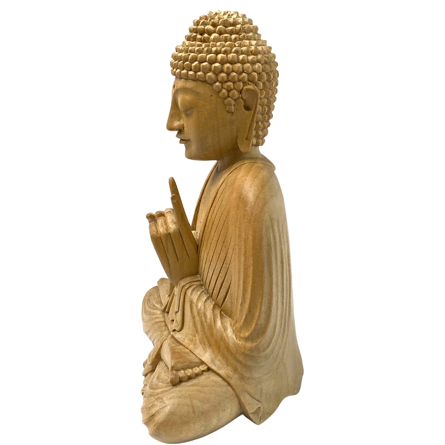 Meditating Buddha Statue Wishing Jewel Mudra hand Carved wood Sculpture Bali Art wood carving 8.75