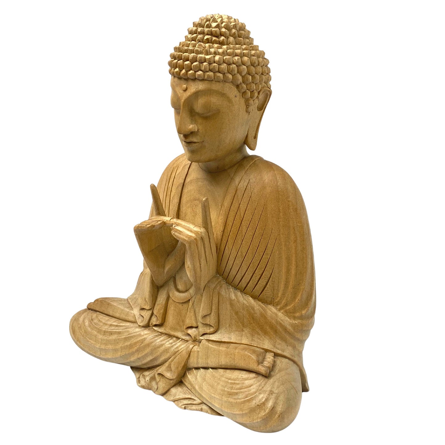 Meditating Buddha Statue Wishing Jewel Mudra hand Carved wood Sculpture Bali Art wood carving 8.75