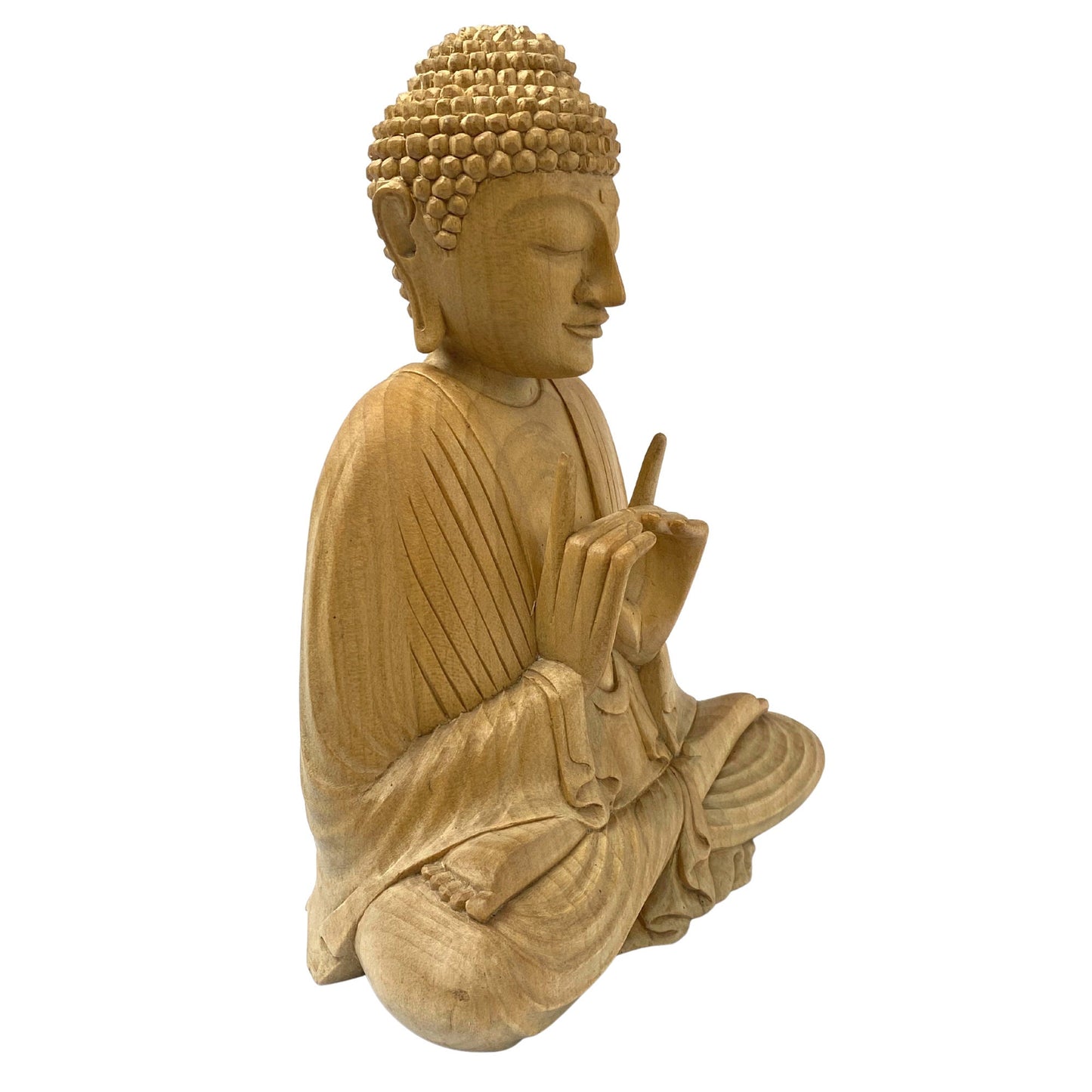 Meditating Buddha Statue Wishing Jewel Mudra hand Carved wood Sculpture Bali Art wood carving 8.75