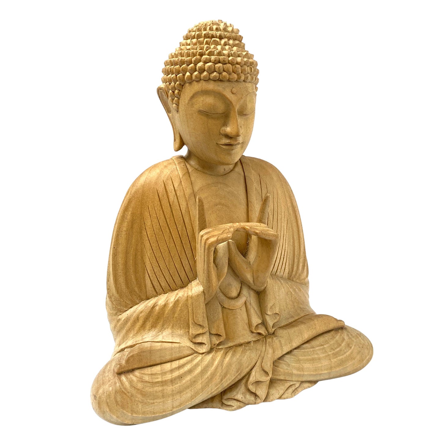Meditating Buddha Statue Wishing Jewel Mudra hand Carved wood Sculpture Bali Art wood carving 8.75