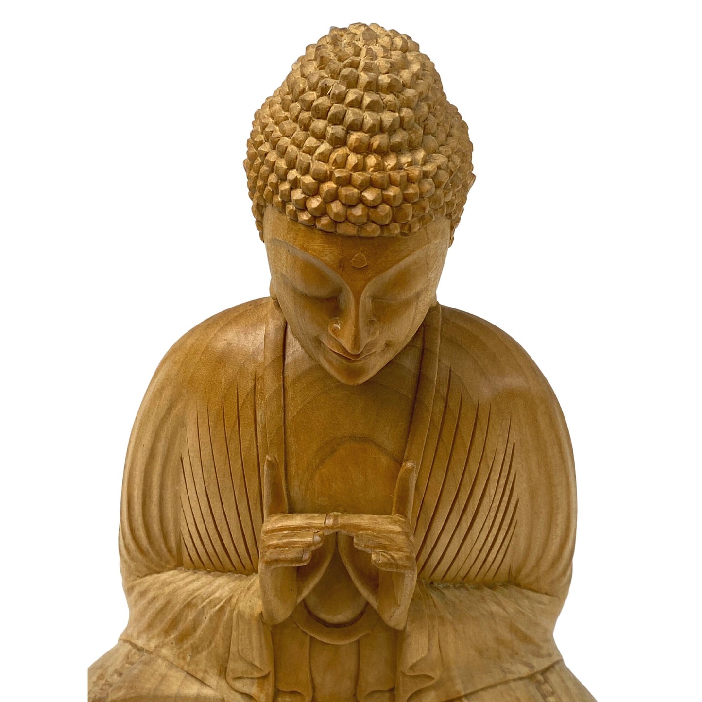 Meditating Buddha Statue Wishing Jewel Mudra hand Carved wood Sculpture Bali Art wood carving 10&quot;