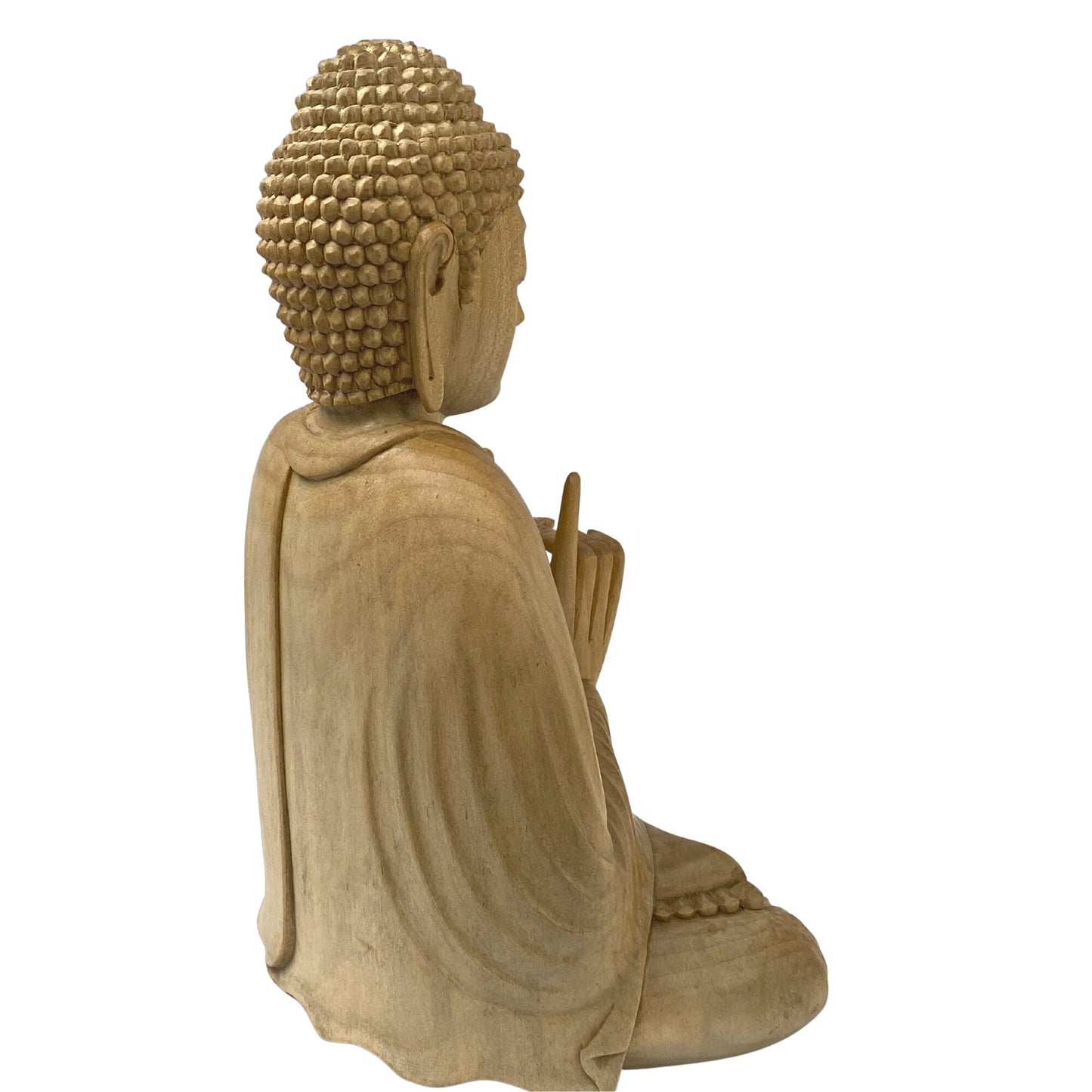 Meditating Buddha Statue Wishing Jewel Mudra hand Carved wood Sculpture Bali Art wood carving 10&quot;