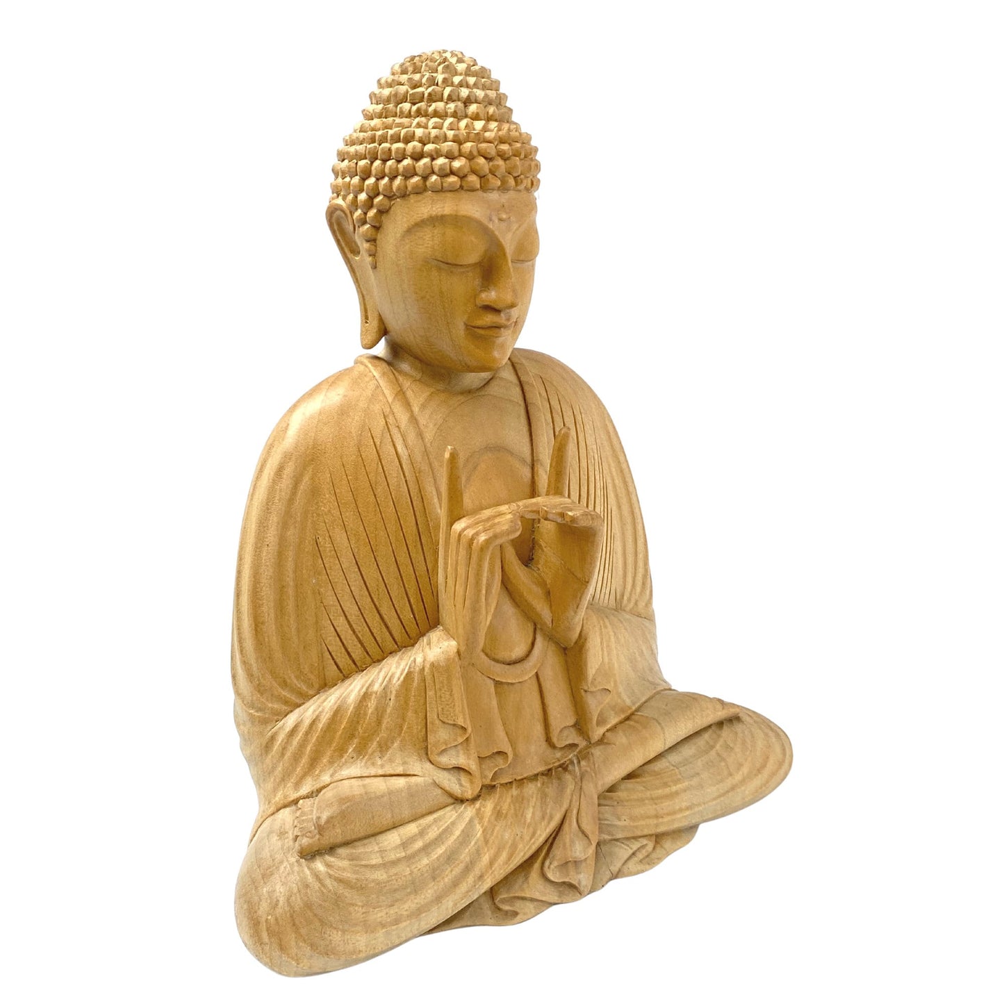 Meditating Buddha Statue Wishing Jewel Mudra hand Carved wood Sculpture Bali Art wood carving 10&quot;