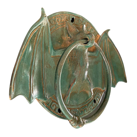 Gothic Bat Door Knocker handle knob Cabinet Pull lost wax Cast Verdigris handmade Bronze Bali Art