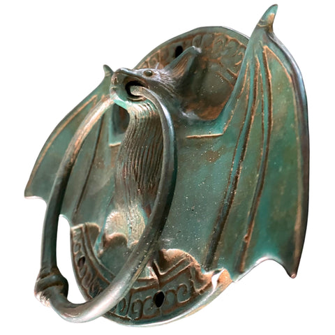 Gothic Bat Door Knocker handle knob Cabinet Pull lost wax Cast Verdigris handmade Bronze Bali Art