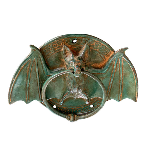 Gothic Bat Door Knocker handle knob Cabinet Pull lost wax Cast Verdigris handmade Bronze Bali Art