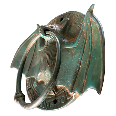 Gothic Bat Door Knocker handle knob Cabinet Pull lost wax Cast Verdigris handmade Bronze Bali Art